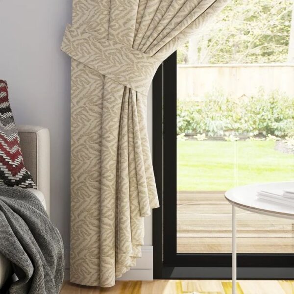 Daylight Filtering Through Beige Fabric Pleat Curtains