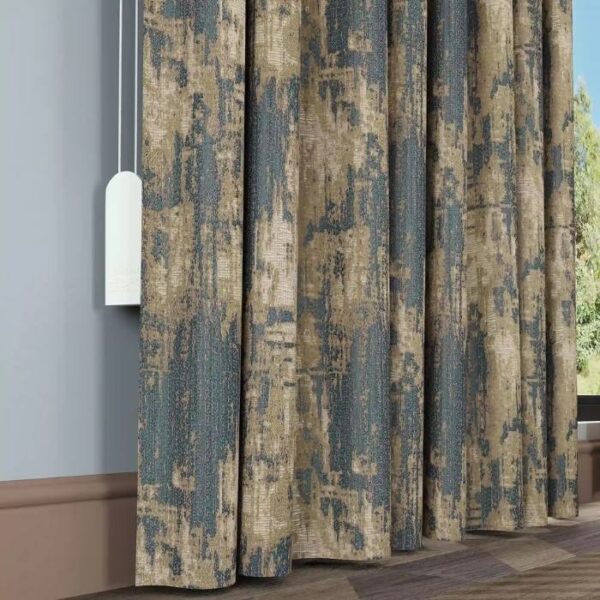 Daylight Filtering Through Blue Pinch Pleat Curtains