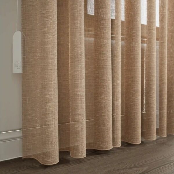 Daylight Filtering Through Brown Pleat Sheer Curtains
