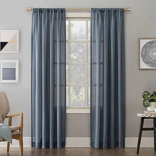Denim Blue Curtains In A Casual Living Room