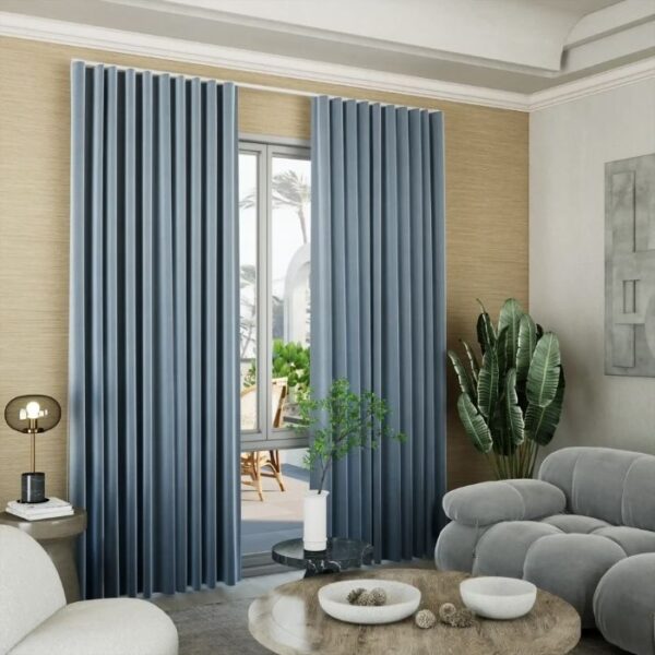 Close-Up Of Blue Curtain Fold Pattern