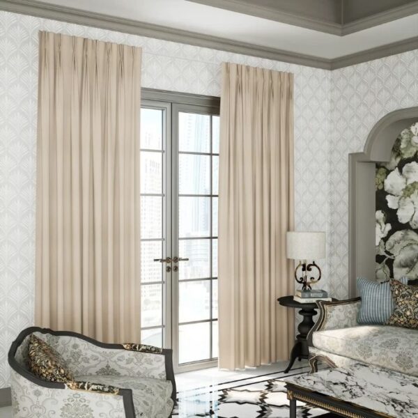Close-Up Of Brown Curtain Fabric Texture