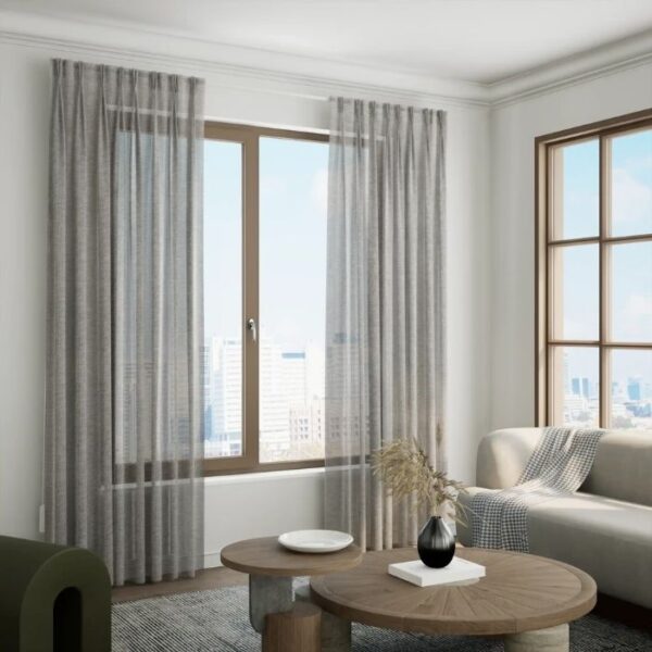 Close-Up Of Light Grey Sheer Fabric Texture