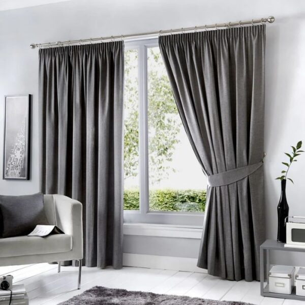 Charcoal grey pleated blackout curtains
