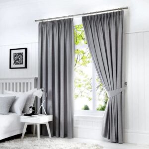 Silver Grey Blackout Pleated Curtains In Room