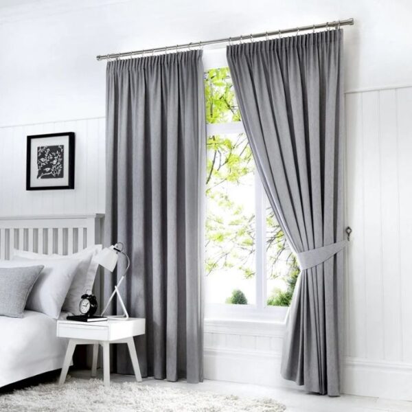 Silver Grey Blackout Pleated Curtains In Room
