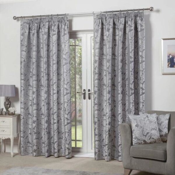 Close-Up of Silver Velvet Curtain Fabric Texture