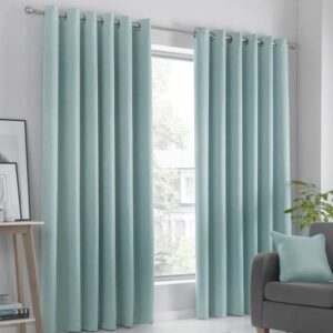 Full-Length Strata Duck Egg Eyelet Curtains in Bright Room