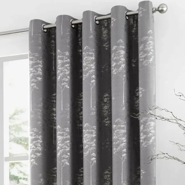 Elmwood Graphite Metallic Jacquard Eyelet Curtains image 1