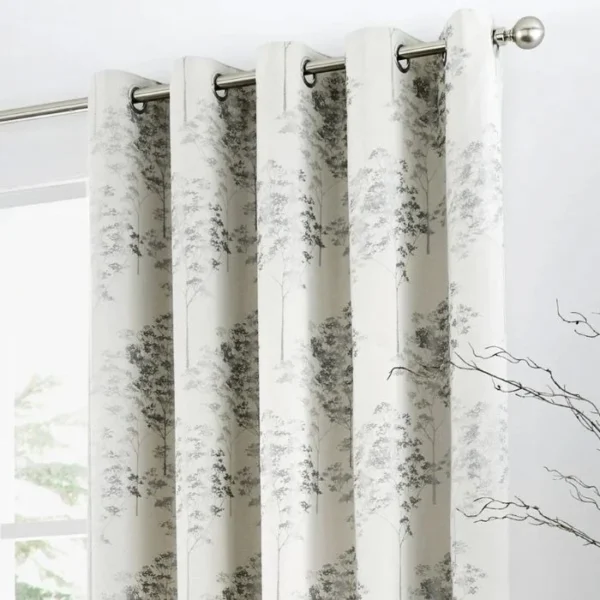 Elmwood Silver Metallic Jacquard Eyelet Curtains - Image 2