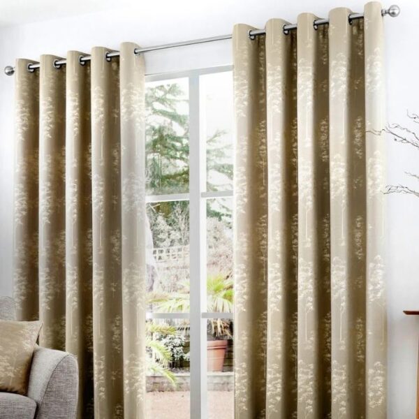 Stone Metallic Eyelet Curtains In Living Room