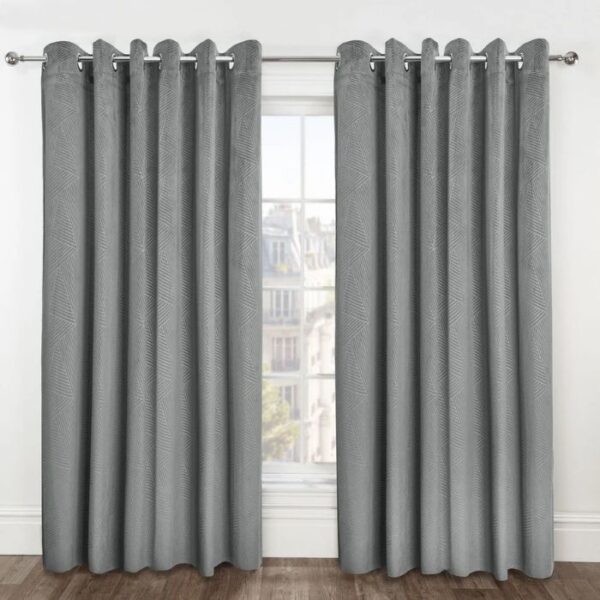 Midnight Silver Embossed Velvet  Blackout Eyelet Curtains - Image 2