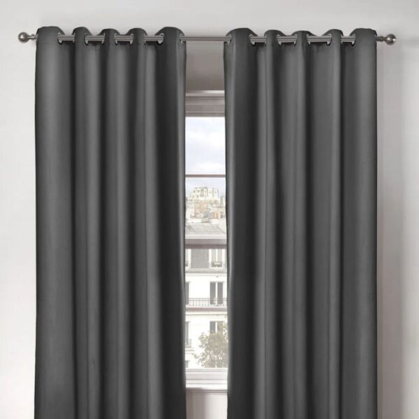 Cali Charcoal Grey Blackout Eyelet Curtains - Image 2