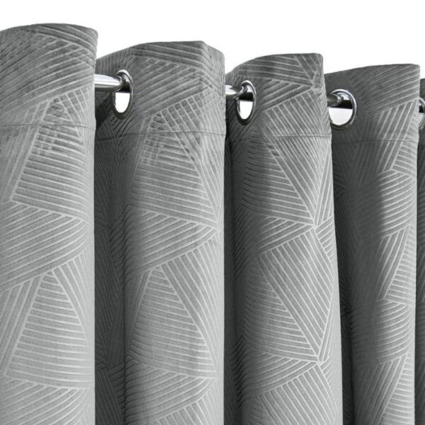 Eyelet Header And Hanging Flow Of Midnight Silver Curtains