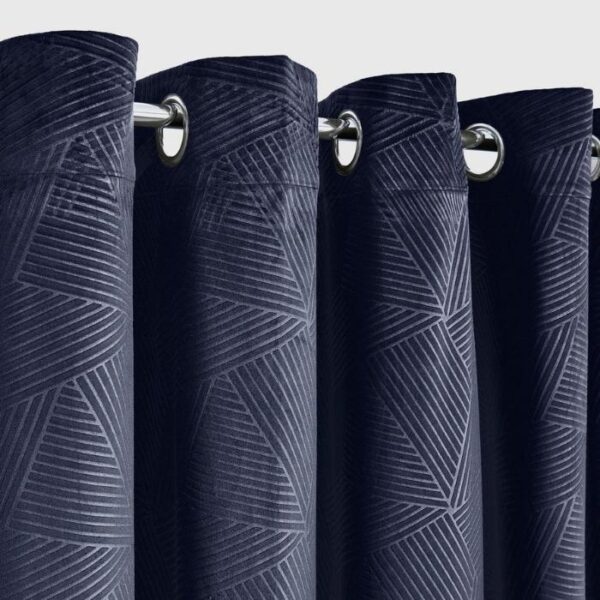 Midnight Navy Blue Embossed Velvet  Blackout Eyelet Curtains - Image 4
