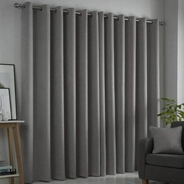 Polished Eyelet Header on Silver Grey Curtains