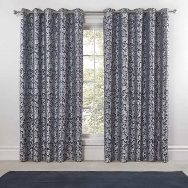 Eden Navy Lined Eyelet Curtains - Image 2