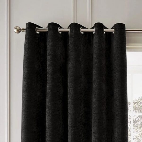 Close-Up Of Selene Black Curtain Fabric Texture