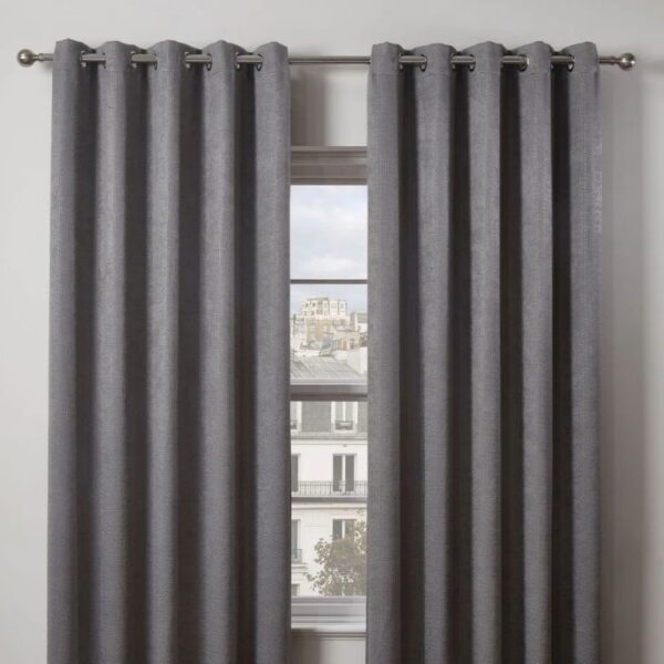 Ambiance Charcoal Grey Blackout Eyelet Curtains - Image 2