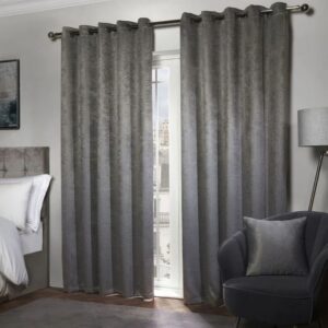 Ambiance Charcoal Grey Blackout Curtains Hanging In Living Room