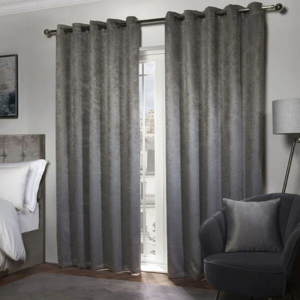 Ambiance Charcoal Grey Blackout Curtains Hanging In Living Room