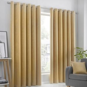 Strata Ochre Yellow Eyelet Curtains Full View