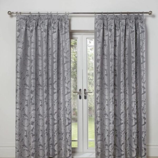 Full View of Duchess Silver Velvet Curtains