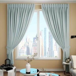 Light Blue Pleat Curtain Full Room View