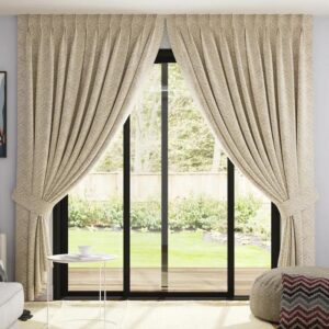 Beige Fabric Pleat Curtain Full View In Room