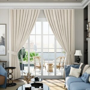 Beige Ripple Fold Curtain Full View