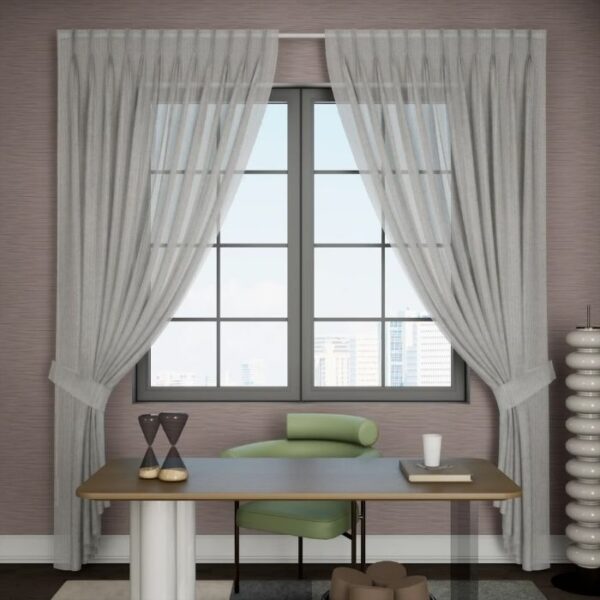Beige Sheer Pleat Curtain Full View In Room