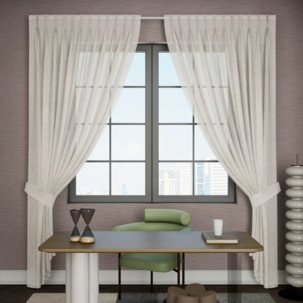 Beige Sheer Pleat Curtain Full Room View