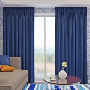 Blue Blackout Pleat Curtain Full View
