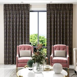 Blue Fabric Pleat Curtain Full View In Room