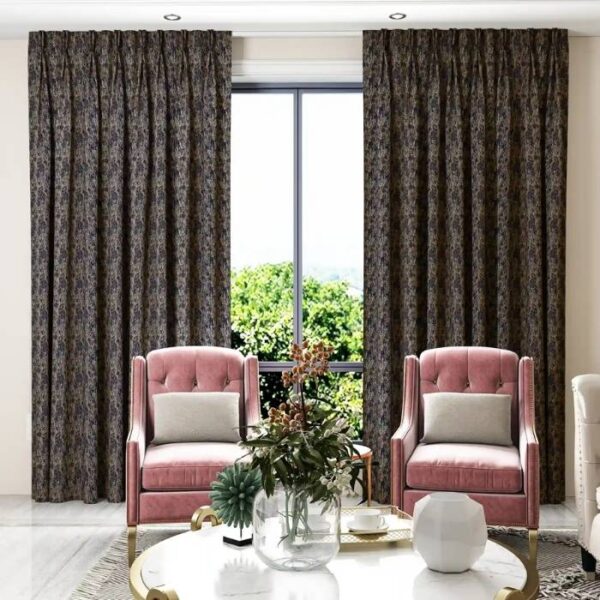 Blue Fabric Pleat Curtain Full View In Room