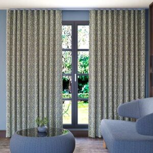 Blue Fabric Ripple Curtain Full View In Room