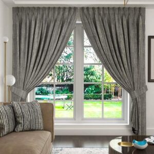 Blue Pleat Fabric Curtain Full View In Room