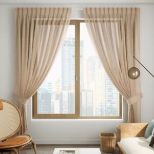 Brown Pleat Sheer Curtain Full View In Room