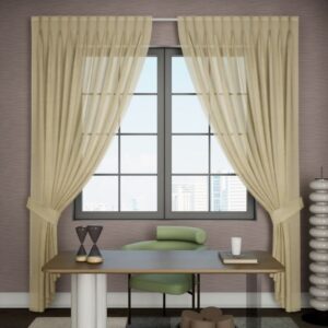 Cream Sheer Pleat Curtain Full View In Room