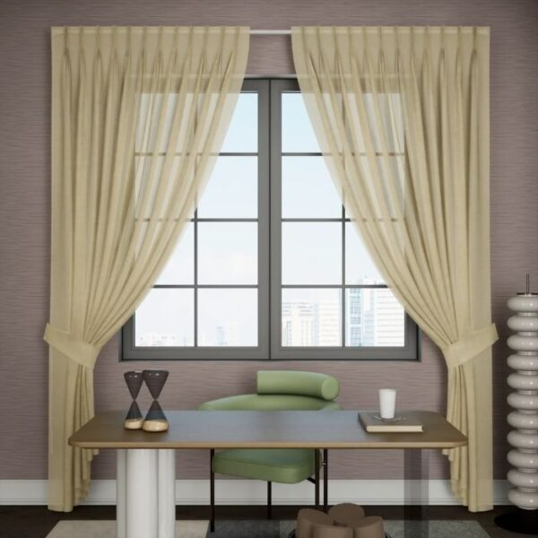 Cream Sheer Pleat Curtain Full View In Room