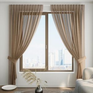 Dark Brown Sheer Pleat Curtain Full View In Room