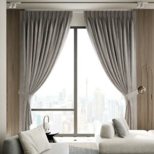 Grey Blackout Pleat Curtain Full View