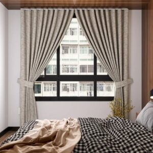 Grey Ripple Fabric Curtain Full View In Room