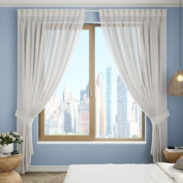 Ivory Pinch Pleat Curtain Full View In Room