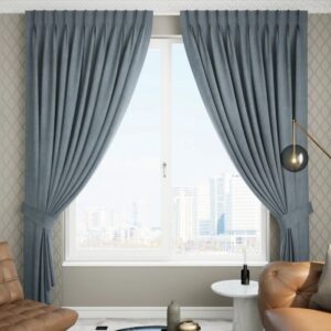 Light Blue Blackout Pleat Curtain Full View