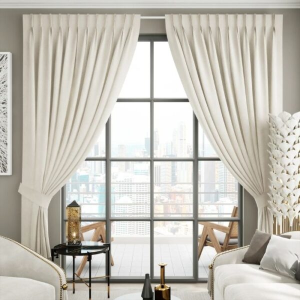 Light Brown Blackout Pleat Curtain Full View