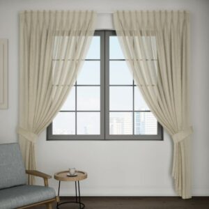 Light Brown Sheer Pleat Curtain Full View In Room