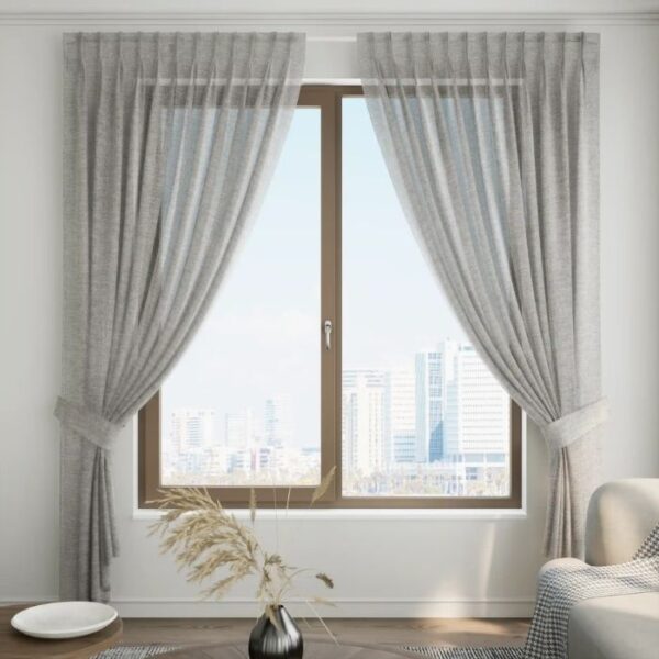 Light Grey Sheer Pleat Curtain Full View
