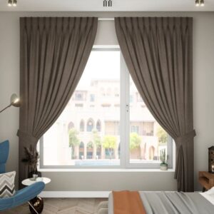 Mocha Fabric Pleat Curtain Full View