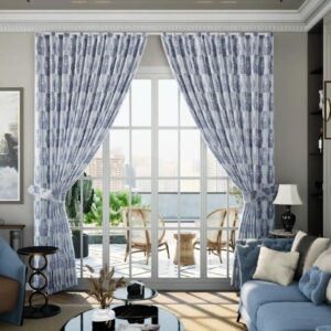 Navy Blue Ripple Curtain Full View